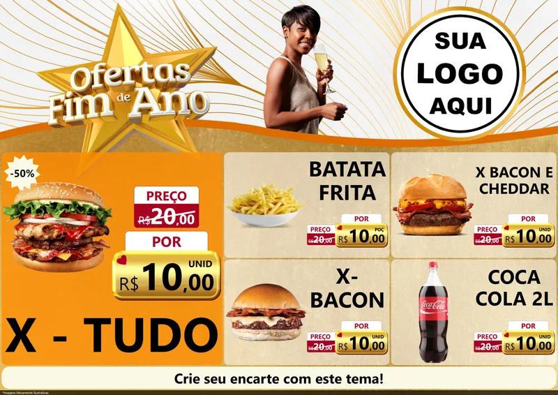 Modelo de Encarte para Encarte A4 Horizontal com o tema Ofertas Fim de Ano para Hamburgueria