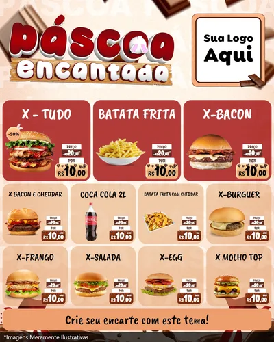 Modelo de Rede Social para Feed Instagram com o tema Páscoa Encantada para Hamburgueria