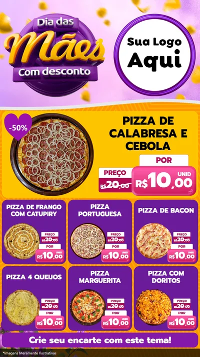 Modelo de Rede Social para Stories com o tema Dia das Mães com Desconto para Pizzaria