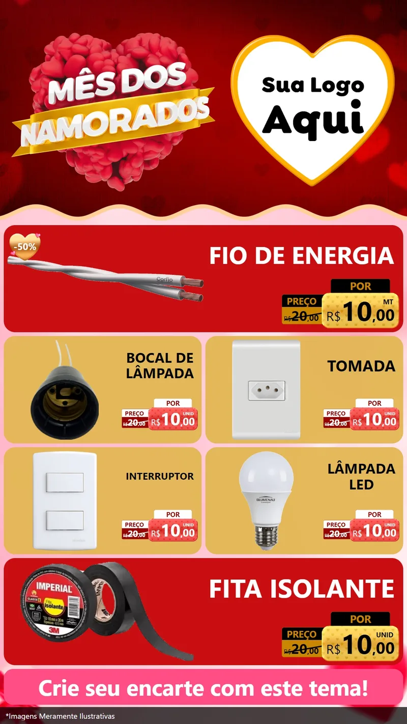 Modelo de TV para TV Vertical com o tema Mês dos Namorados para Materiais Elétricos