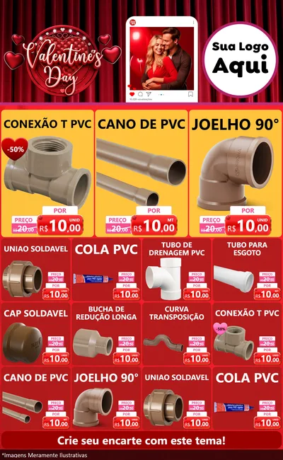 Modelo de Encarte para Encarte Grande com o tema Valentine's Day para Tubos e conexões
