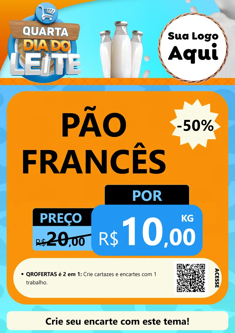 Modelo de Cartaz para Cartaz A4 Vertical com o tema Quarta Dia do Leite para Padaria