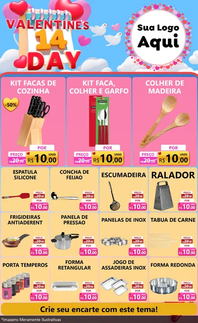 Modelo de Encarte para Encarte Grande com o tema Valentine's Day para Utilidades Domésticas