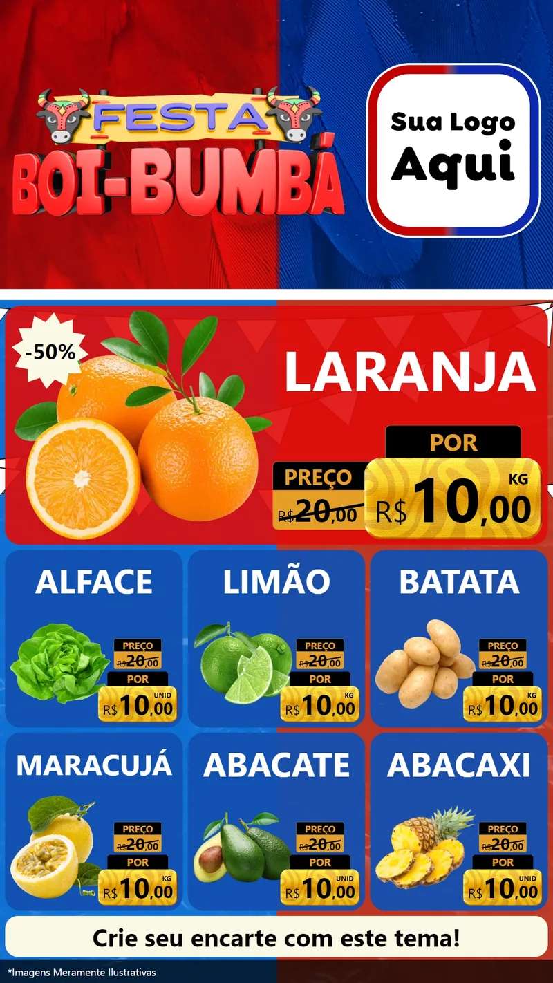 Modelo de Rede Social para Stories com o tema Festa Boi Bumbá para Hortifrúti