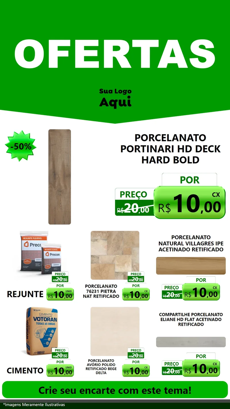 Modelo de Rede Social para Stories com o tema Ofertas Verde Cartaz para Pisos e revestimentos