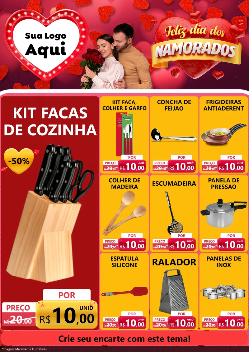 Modelo de Encarte para Encarte A4 Vertical com o tema Feliz Dia Dos Namorados para Utilidades Domésticas