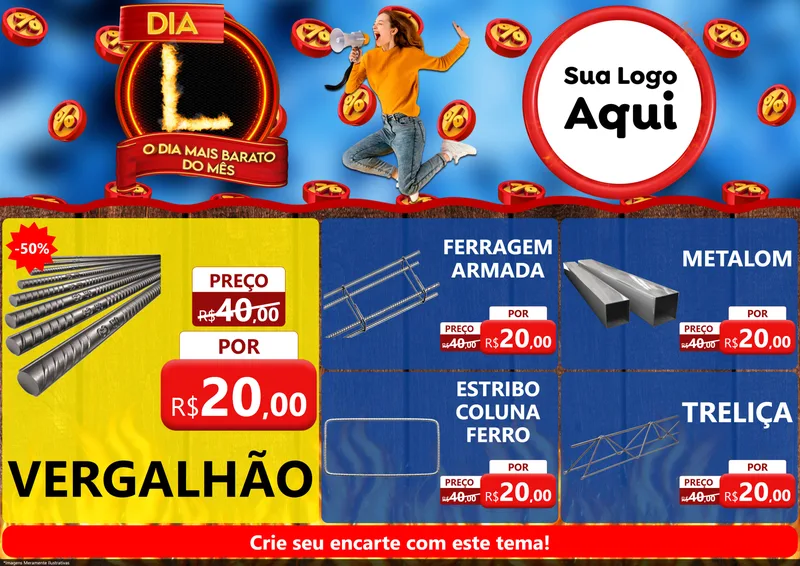 Modelo de Encarte para Encarte A4 Horizontal com o tema Dia L - O Dia Mais Barato Do Mês para Ferragens