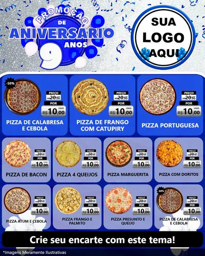 Modelo de Rede Social para Feed Instagram com o tema Promoção de Aniversário - 9 Anos para Pizzaria