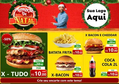 Modelo de Encarte para Encarte A4 Horizontal com o tema Promoção de Natal para Hamburgueria
