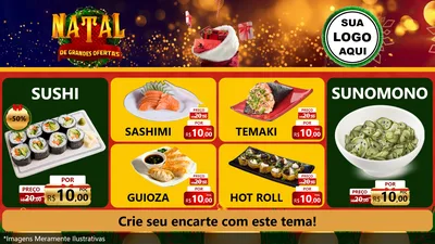 Modelo de TV para TV Horizontal com o tema Natal de Grandes Ofertas para Comida japonesa