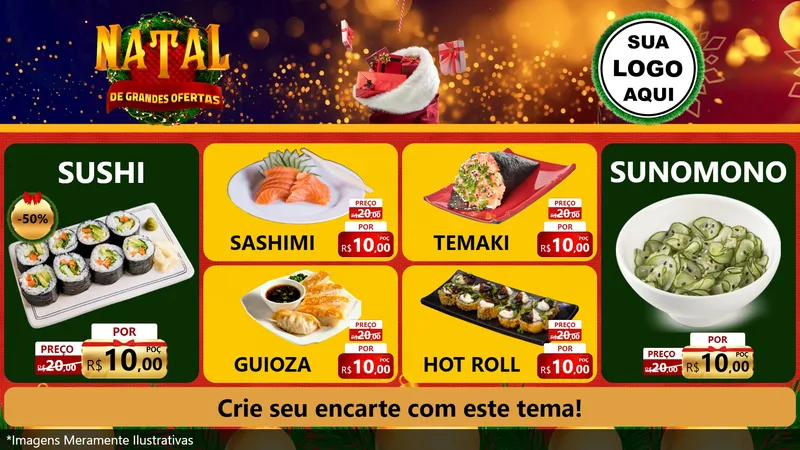 Modelo de TV para TV Horizontal com o tema Natal de Grandes Ofertas para Comida japonesa