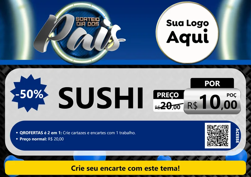 Modelo de Cartaz para Cartaz A4 Horizontal com o tema Sorteio Dia Dos Pais para Comida japonesa