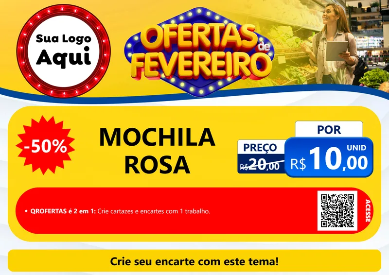 Modelo de Cartaz para Cartaz A4 Horizontal com o tema Ofertas de Fevereiro para Papelaria