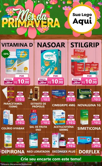 Modelo de Encarte para Encarte Grande com o tema Mês da Primavera para Farmácia