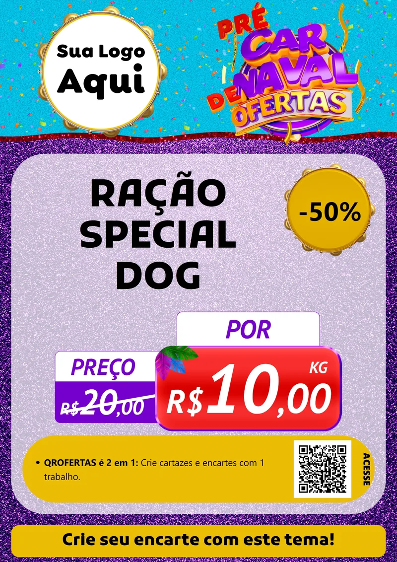 Modelo de Cartaz para Cartaz A4 Vertical com o tema Pré Carnaval de Ofertas para Pet Shop