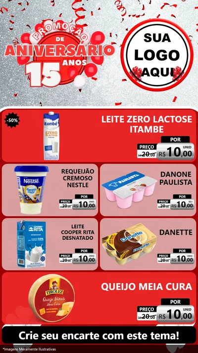 Modelo de TV para TV Vertical com o tema Promoção de Aniversário - 15 Anos para Frios e Laticínios