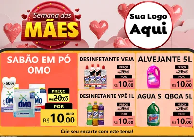 Modelo de Encarte para Encarte A4 Horizontal com o tema Semana das Mães para Produtos de Limpeza
