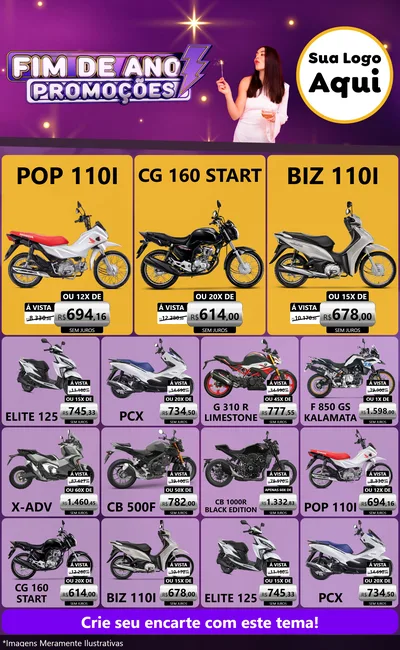 Modelo de Encarte para Encarte Grande com o tema Fim de Ano Promoções para Concessionaria de Motos