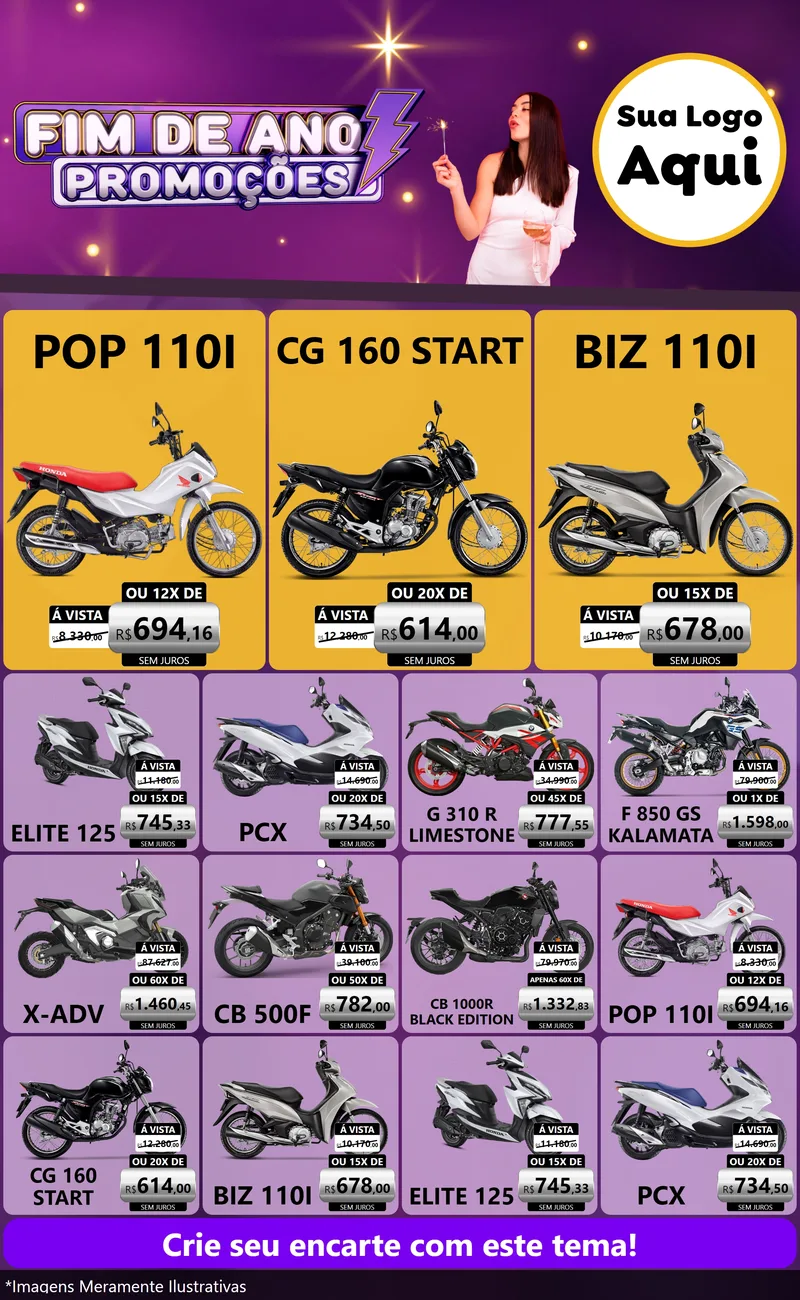 Modelo de Encarte para Encarte Grande com o tema Fim de Ano Promoções para Concessionaria de Motos