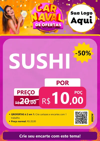 Modelo de Cartaz para Cartaz A4 Vertical com o tema Carnaval de Ofertas para Comida japonesa