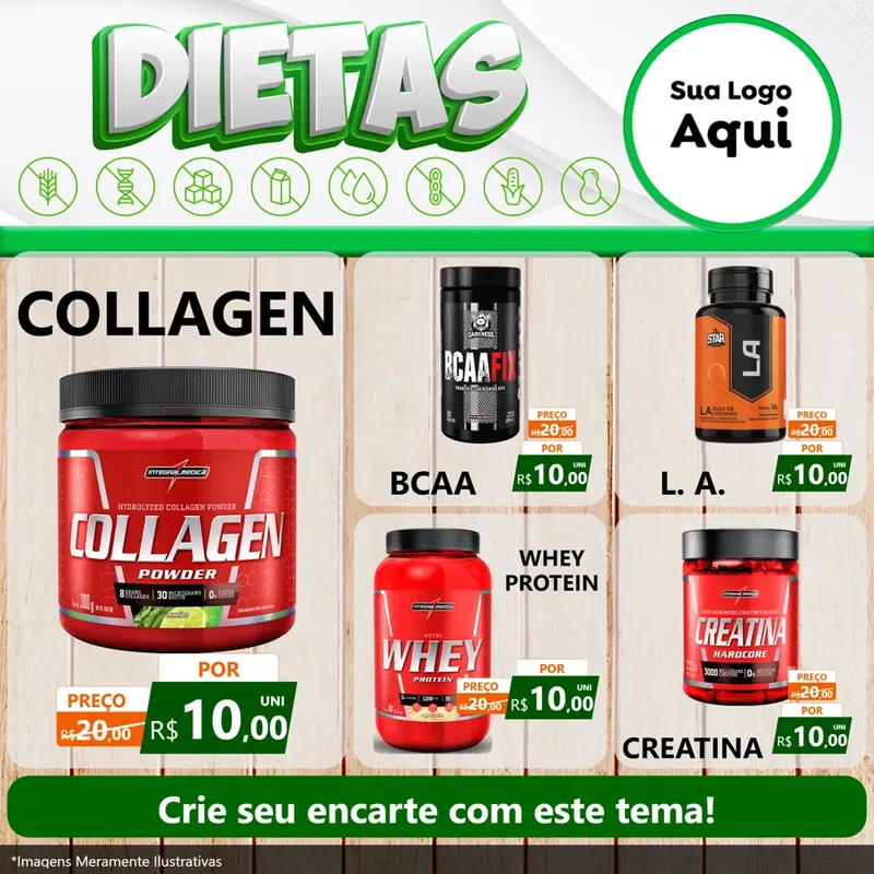 Modelo de Rede Social para Feed Facebook com o tema Dietas para Suplementos alimentares