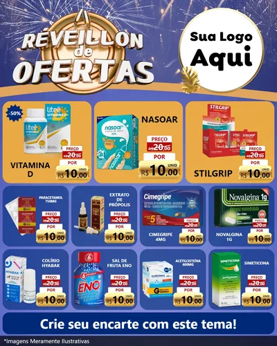 Modelo de Rede Social para Feed Instagram com o tema Réveillon de Ofertas para Farmácia