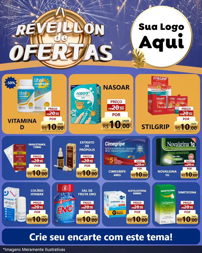 Modelo de Rede Social para Feed Instagram com o tema Réveillon de Ofertas para Farmácia
