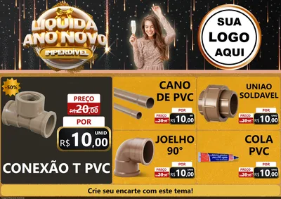 Modelo de Encarte para Encarte A4 Horizontal com o tema Liquida Ano Novo Imperdível para Tubos e conexões