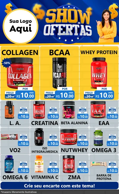 Modelo de Encarte para Encarte Grande com o tema Show de Ofertas para Suplementos alimentares