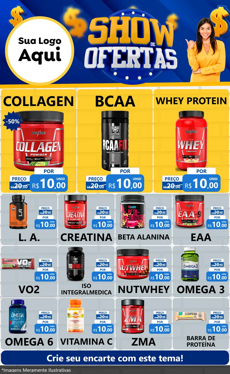 Modelo de Encarte para Encarte Grande com o tema Show de Ofertas para Suplementos alimentares