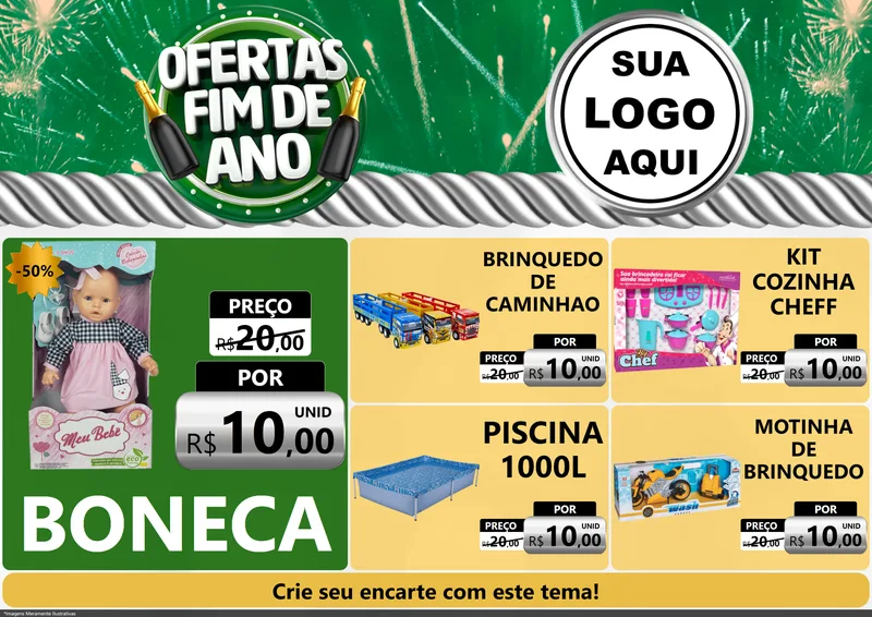 Modelo de Encarte para Encarte A4 Horizontal com o tema Ofertas Fim de Ano para Brinquedos