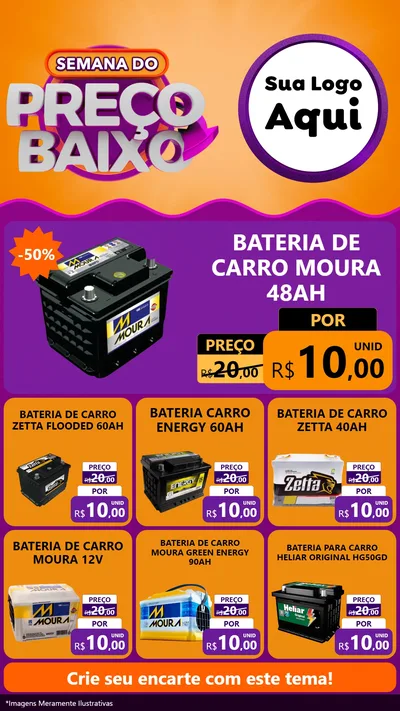 Modelo de Rede Social para Stories com o tema Semana do Preço Baixo para Baterias Elétricas