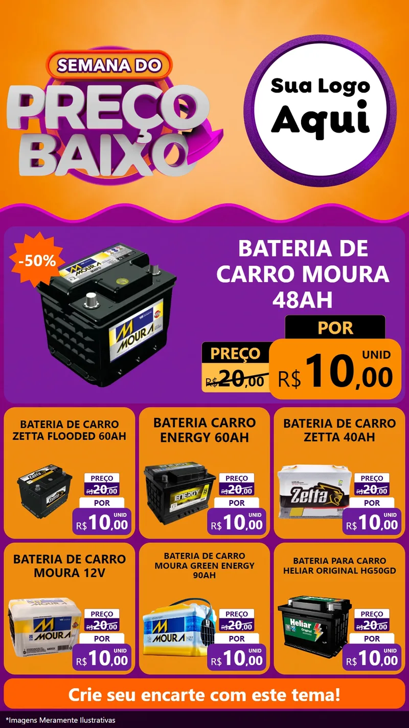 Modelo de Rede Social para Stories com o tema Semana do Preço Baixo para Baterias Elétricas