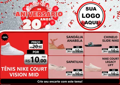 Modelo de Encarte para Encarte A4 Horizontal com o tema Promoção de Aniversário - 20 Anos para Calçados