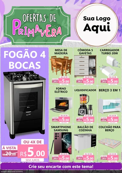 Modelo de Encarte para Encarte A4 Vertical com o tema Ofertas de Primavera para Móveis e Eletro