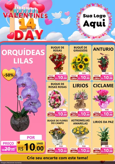 Modelo de Encarte para Encarte A4 Vertical com o tema Valentine's Day para Floricultura e jardim