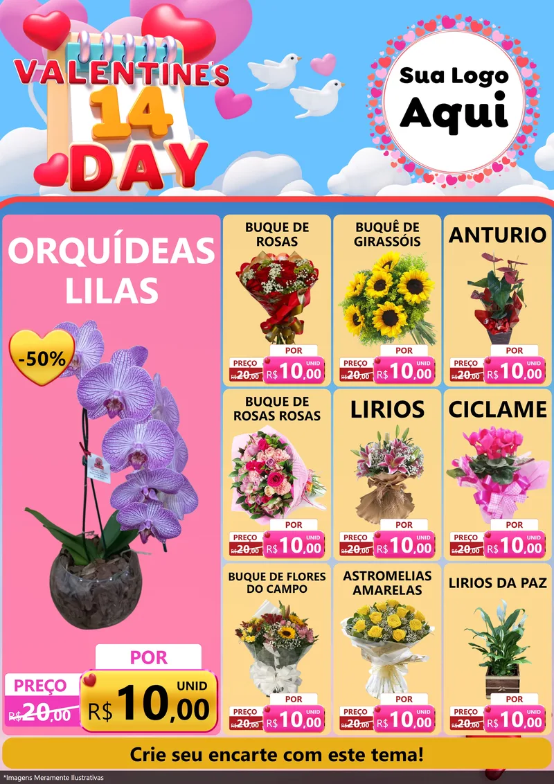 Modelo de Encarte para Encarte A4 Vertical com o tema Valentine's Day para Floricultura e jardim
