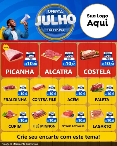 Modelo de Rede Social para Feed Instagram com o tema Oferta Exclusiva, Julho para Açougue