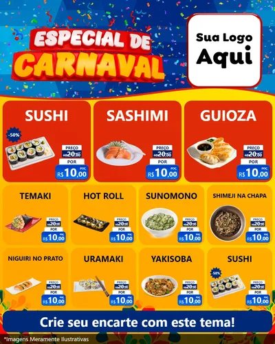 Modelo de Rede Social para Feed Instagram com o tema Especial de Carnaval para Comida japonesa