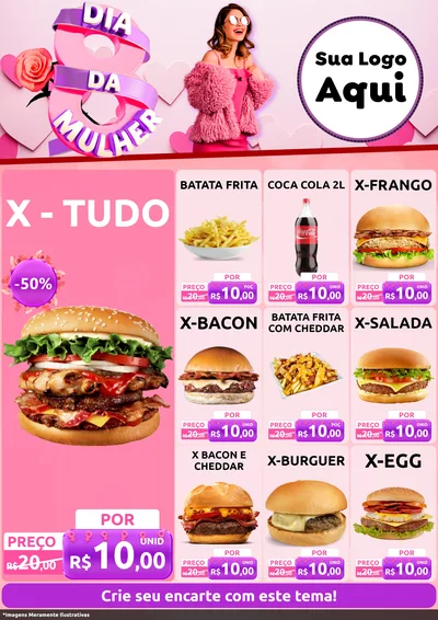 Modelo de Encarte para Encarte A4 Vertical com o tema Dia da Mulher para Hamburgueria