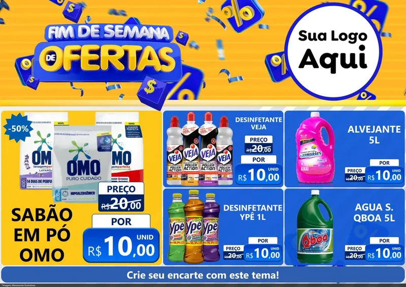 Modelo de Encarte para Encarte A4 Horizontal com o tema Fim de Semana de Ofertas para Produtos de Limpeza