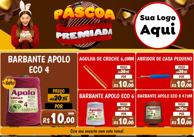 Modelo de Encarte para Encarte A4 Horizontal com o tema Páscoa Premiada para Armarinho e Aviamentos