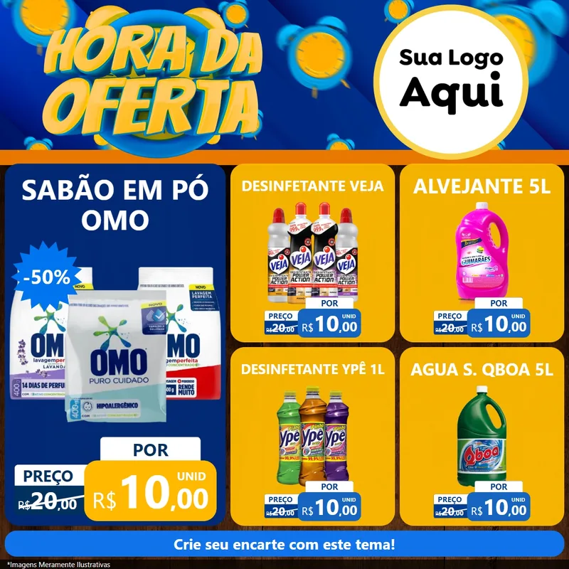 Modelo de Rede Social para Feed Facebook com o tema Hora da Oferta para Produtos de Limpeza