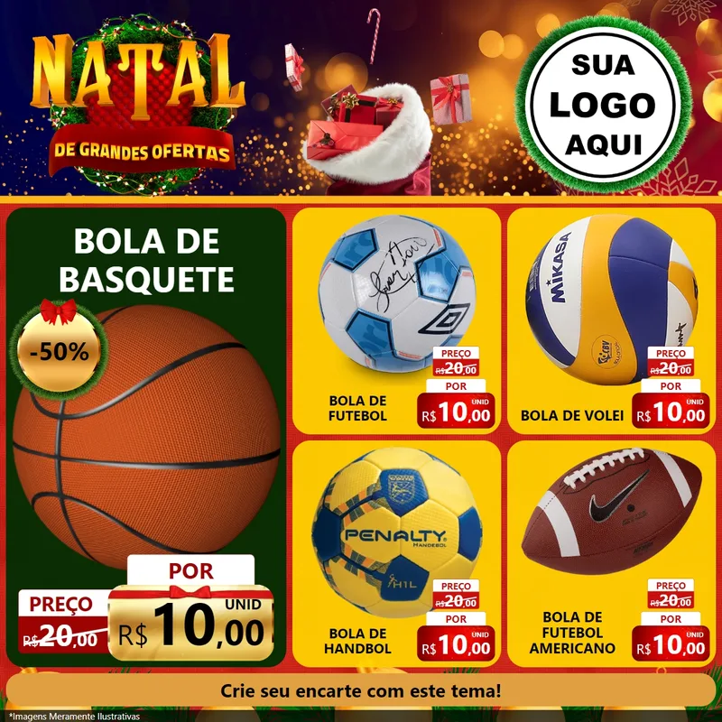 Modelo de Rede Social para Feed Facebook com o tema Natal de Grandes Ofertas para Artigos Esportivos