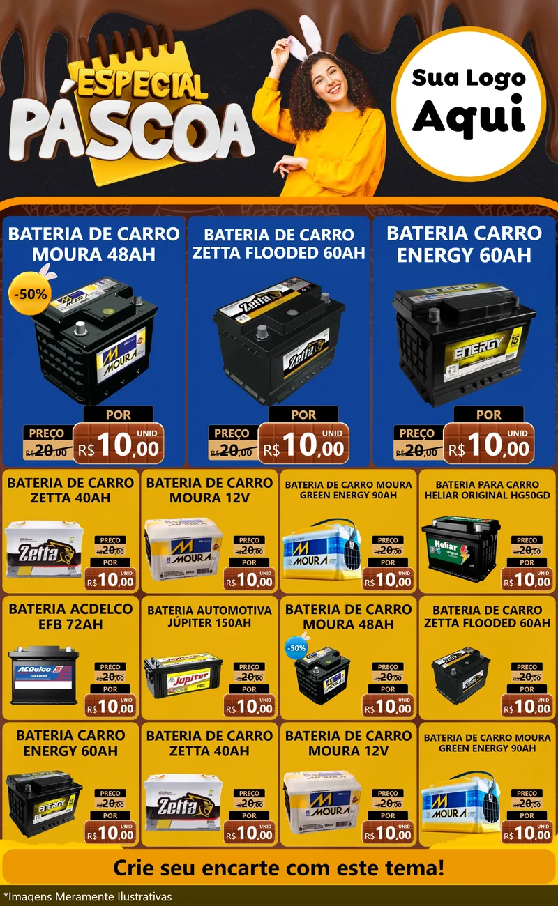 Modelo de Encarte para Encarte Grande com o tema Especial Páscoa para Baterias Elétricas