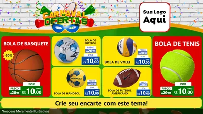 Modelo de TV para TV Horizontal com o tema Carnaval de Ofertas para Artigos Esportivos