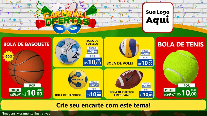 Modelo de TV para TV Horizontal com o tema Carnaval de Ofertas para Artigos Esportivos