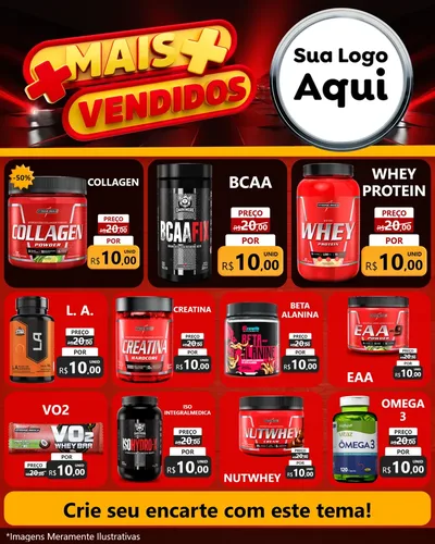 Modelo de Rede Social para Feed Instagram com o tema Mais Vendidos para Suplementos alimentares