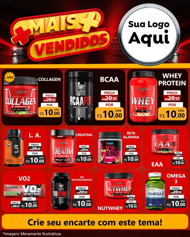 Modelo de Rede Social para Feed Instagram com o tema Mais Vendidos para Suplementos alimentares