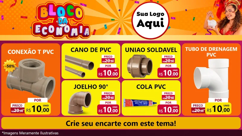 Modelo de TV para TV Horizontal com o tema Bloco da Economia para Tubos e conexões